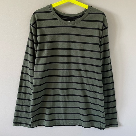 Boys Long Sleeve Striped T- Shirt - Green & Black Horizontal Stripes - Picture 3 of 5